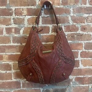 Isabella Fiore Leather Embellished Quilted Hobo Bag